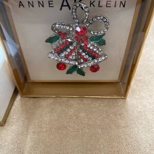 Anne Klein Holiday Bell Brooch- Red, Green and Silver